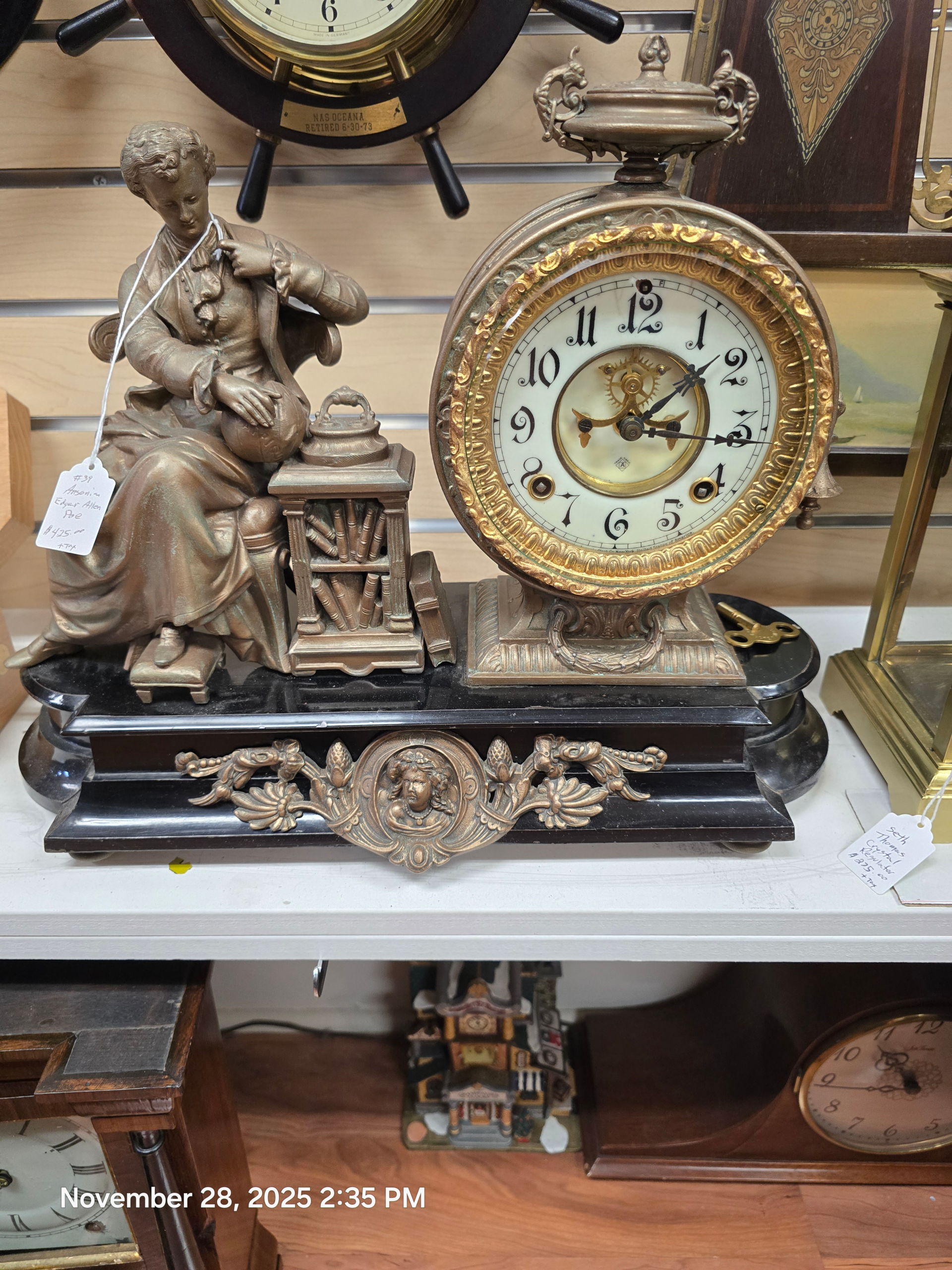 Ansonia "Newton" Figural Clock, Open Escapement