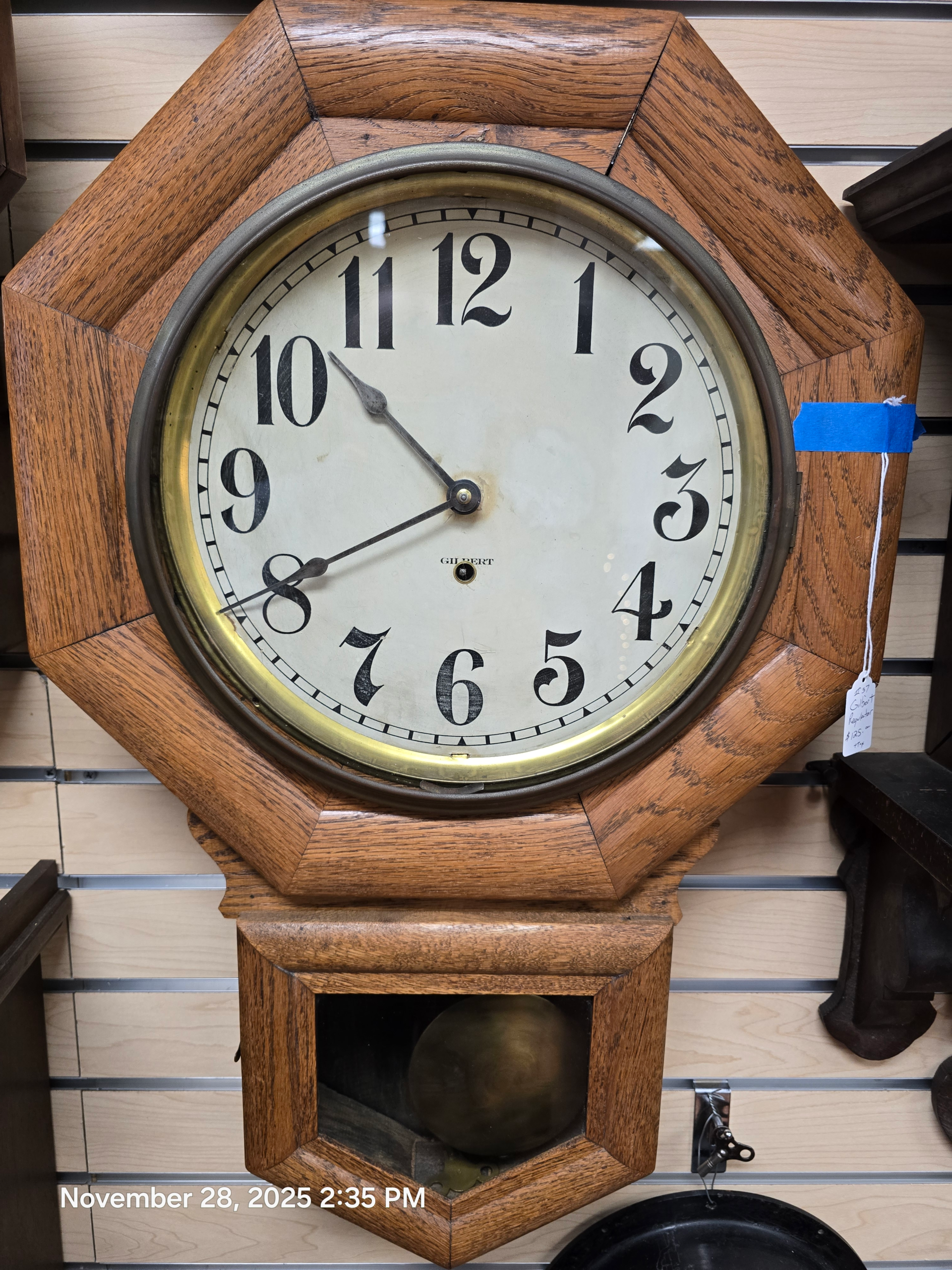Antique Gilbert Time only Wall Clock