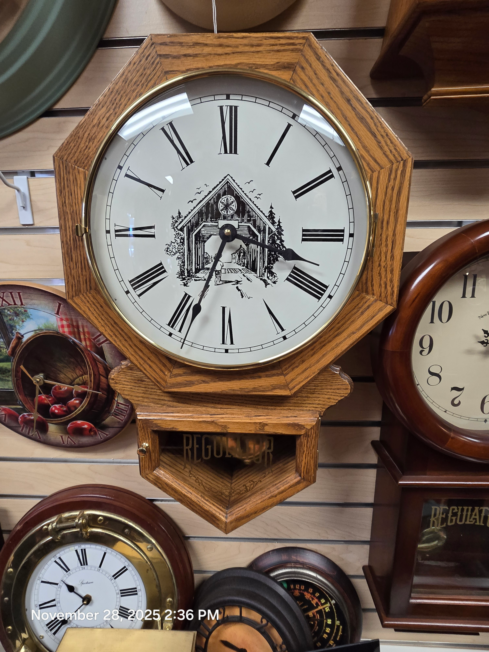 Oak "Covered Bridge" Quartz Wall Clock